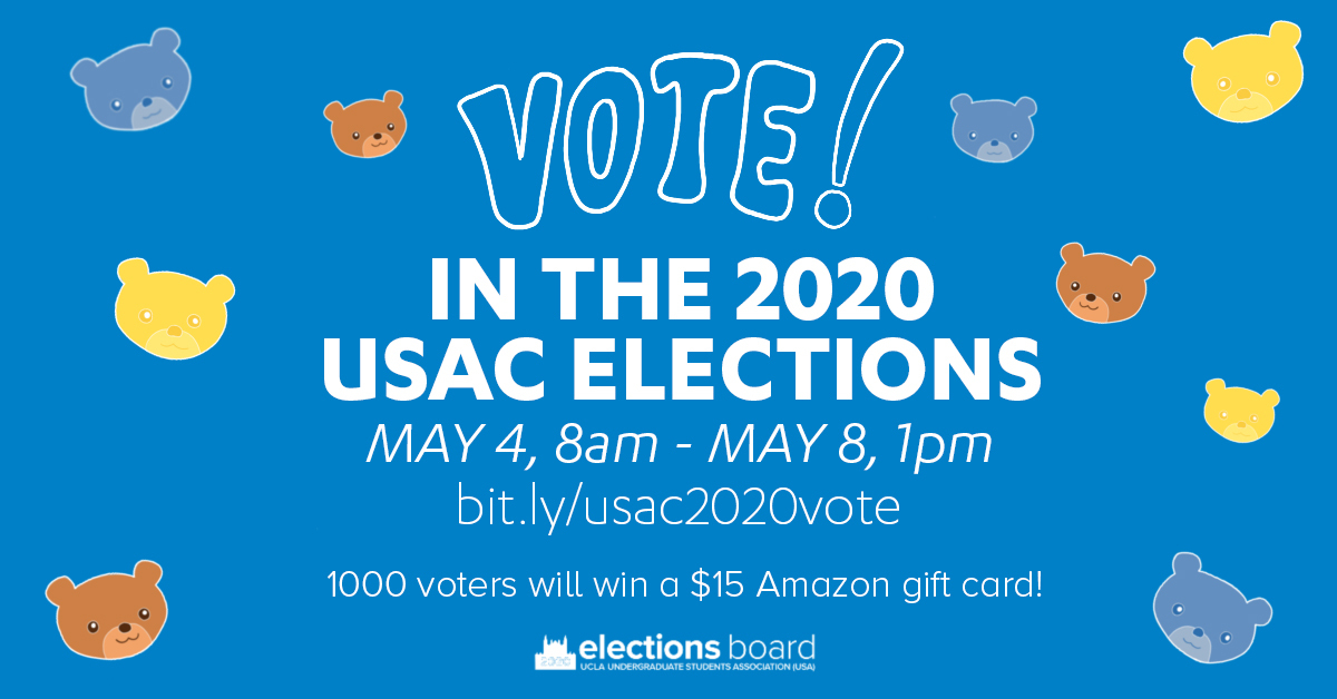 Vote in the 2020 USAC Elections! May 4th 8am to May 8th 1pm. 1000 voters will win a $15 Amazon gift card! -- USA Elections Board